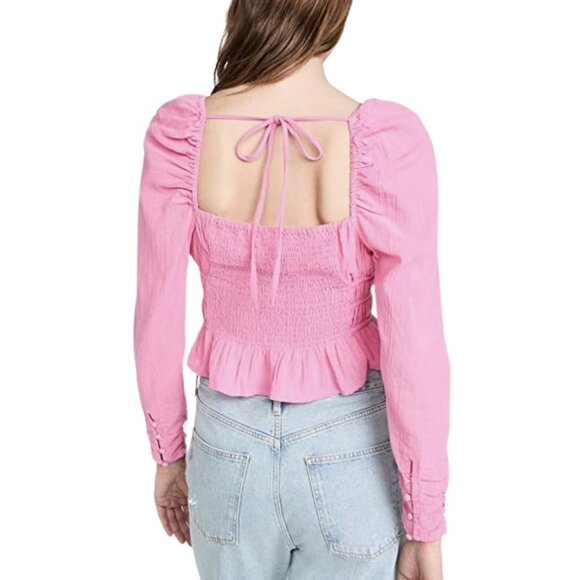 NWT Free People Chloe Peplum Long Sleeve Top in Aurora Pink - Picture 5 of 6